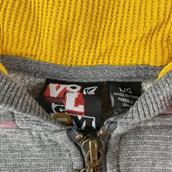 Vintage Y2K Volcom Striped Spellout Zip Up Hoodie Large Thermal Hood Sweatshirt - Picture 3 of 4
